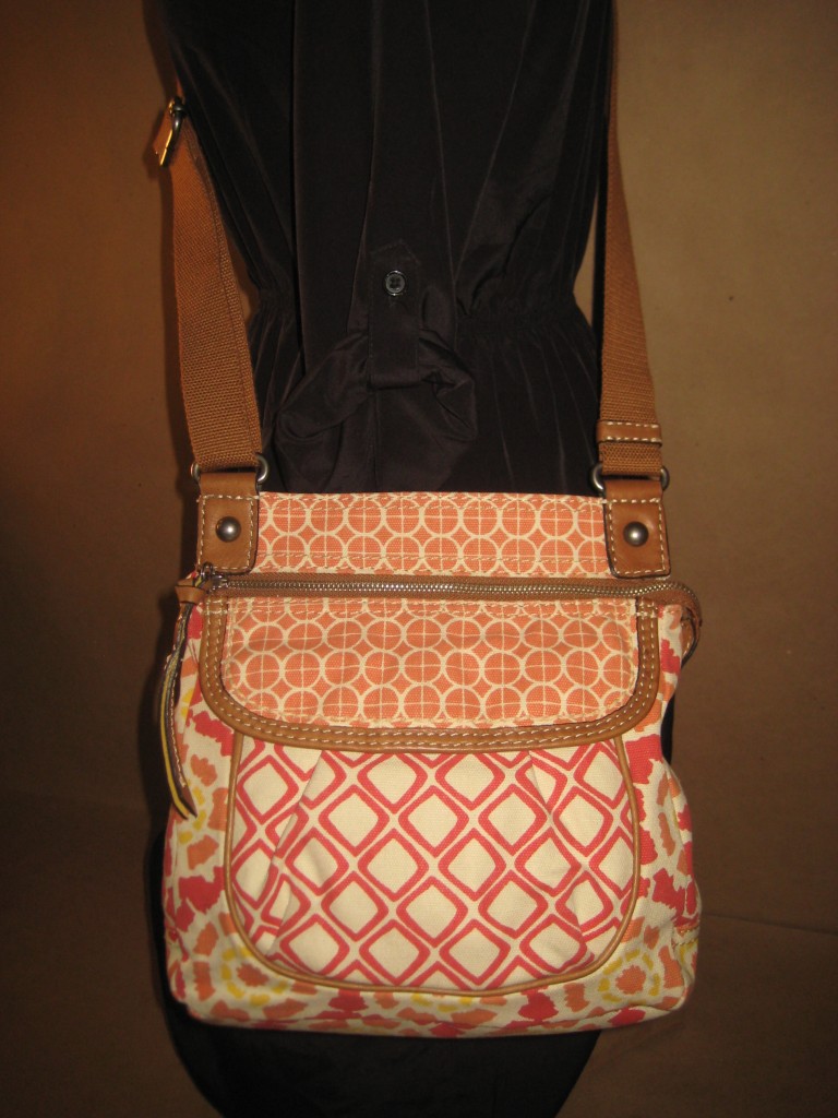 FOSSIL Red Orange Cream Floral Printed Canvas Cross Body Field Bag Satchel Purse - Picture 1 of 1