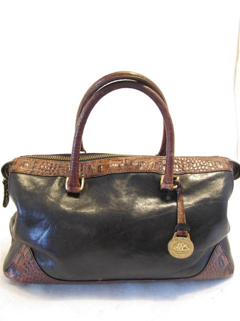 BRAHMIN Black Leather Brown Croco Trim Boston Speedy Satchel Handbag Purse Bag | eBay
