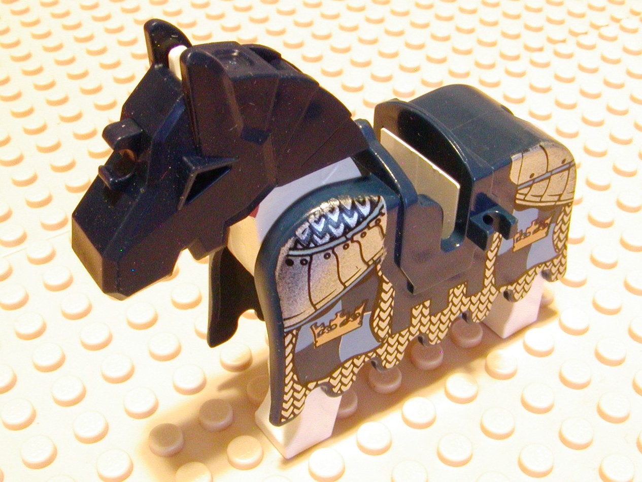 New Lego Horse w Barding Castle Knights Saddle RARE Silver Blue Armor