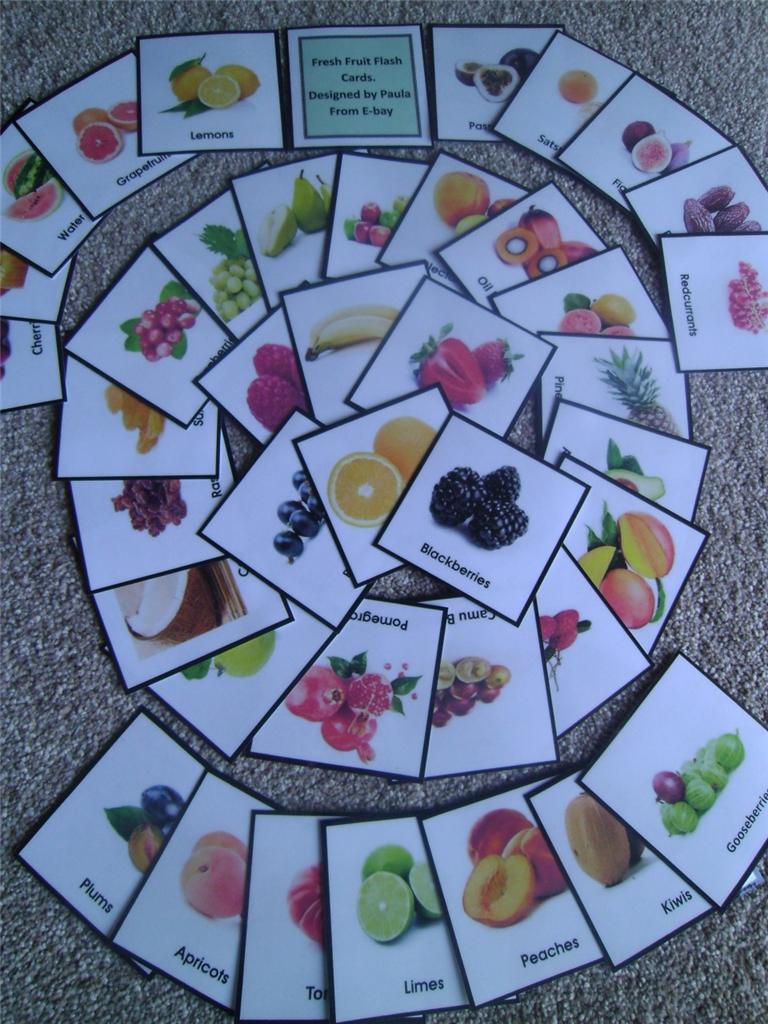 EYFS Special Needs 'Flowers Fruits OR Vegetable'  picture & word flash cards. 