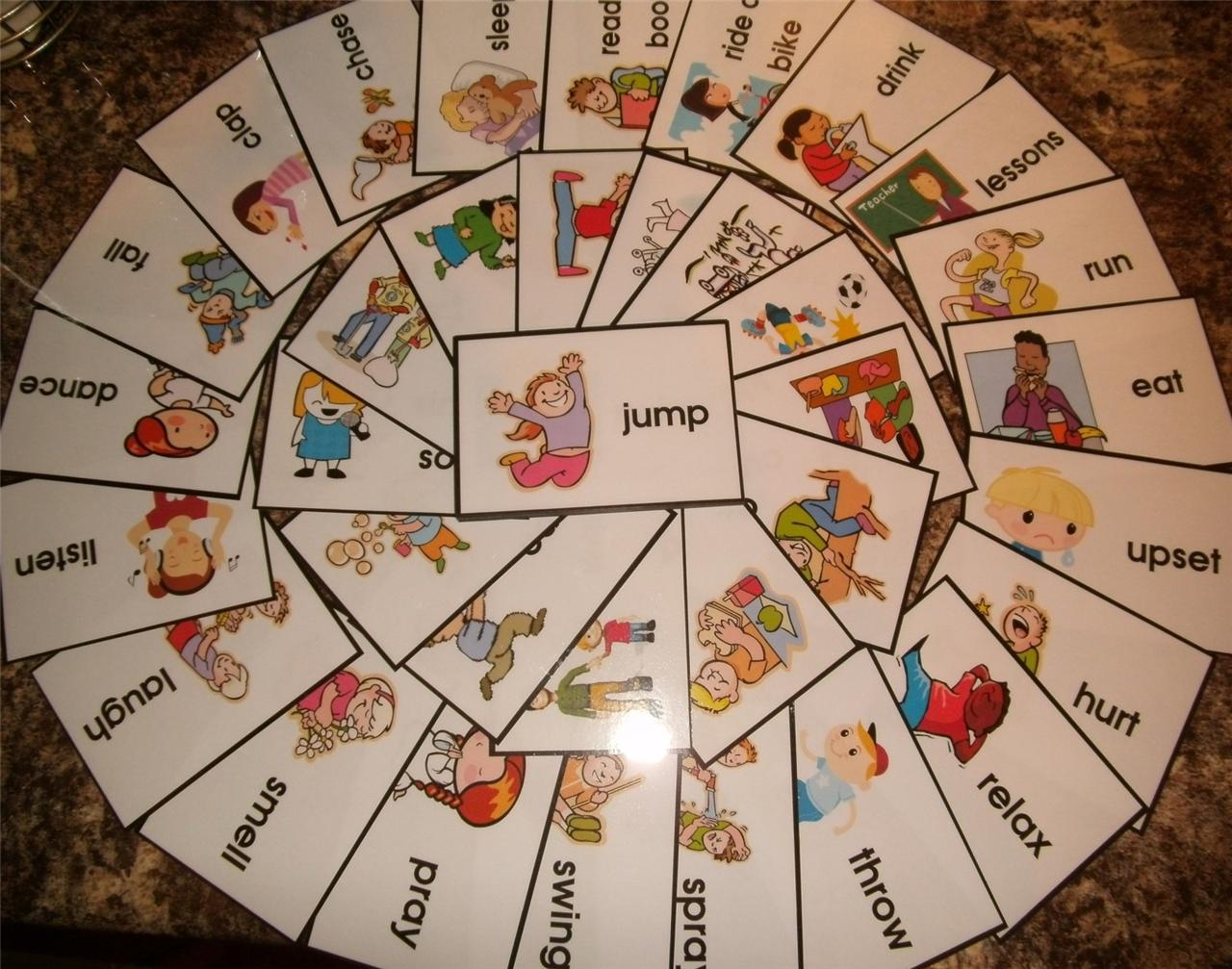 EYFS words ' Fun  Flash Cards x 52 all 9 x 13cm Special Needs 'Verb picture 
