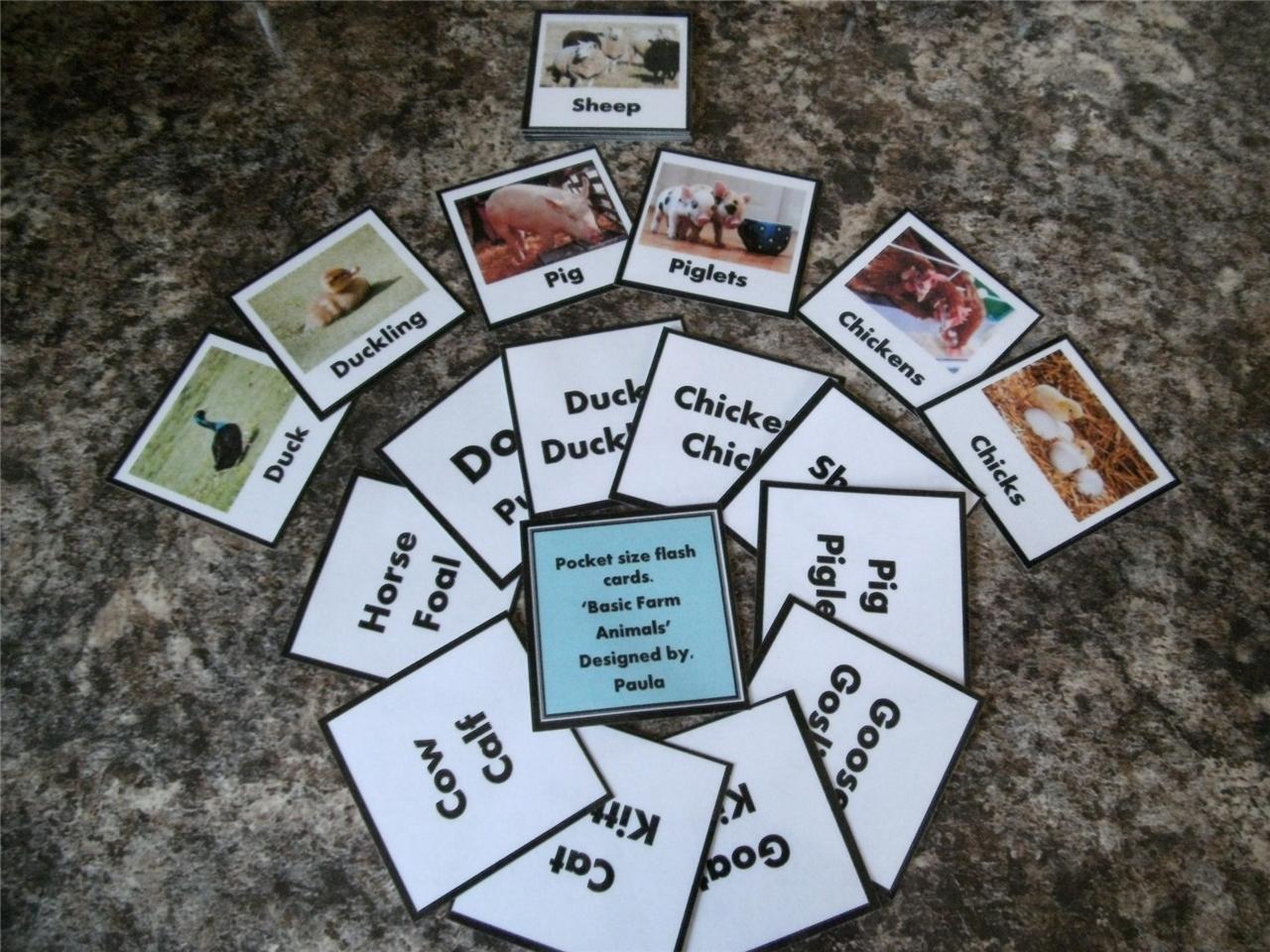 Flash cards, all colour! 7 different designs available, Pocket size learning aid