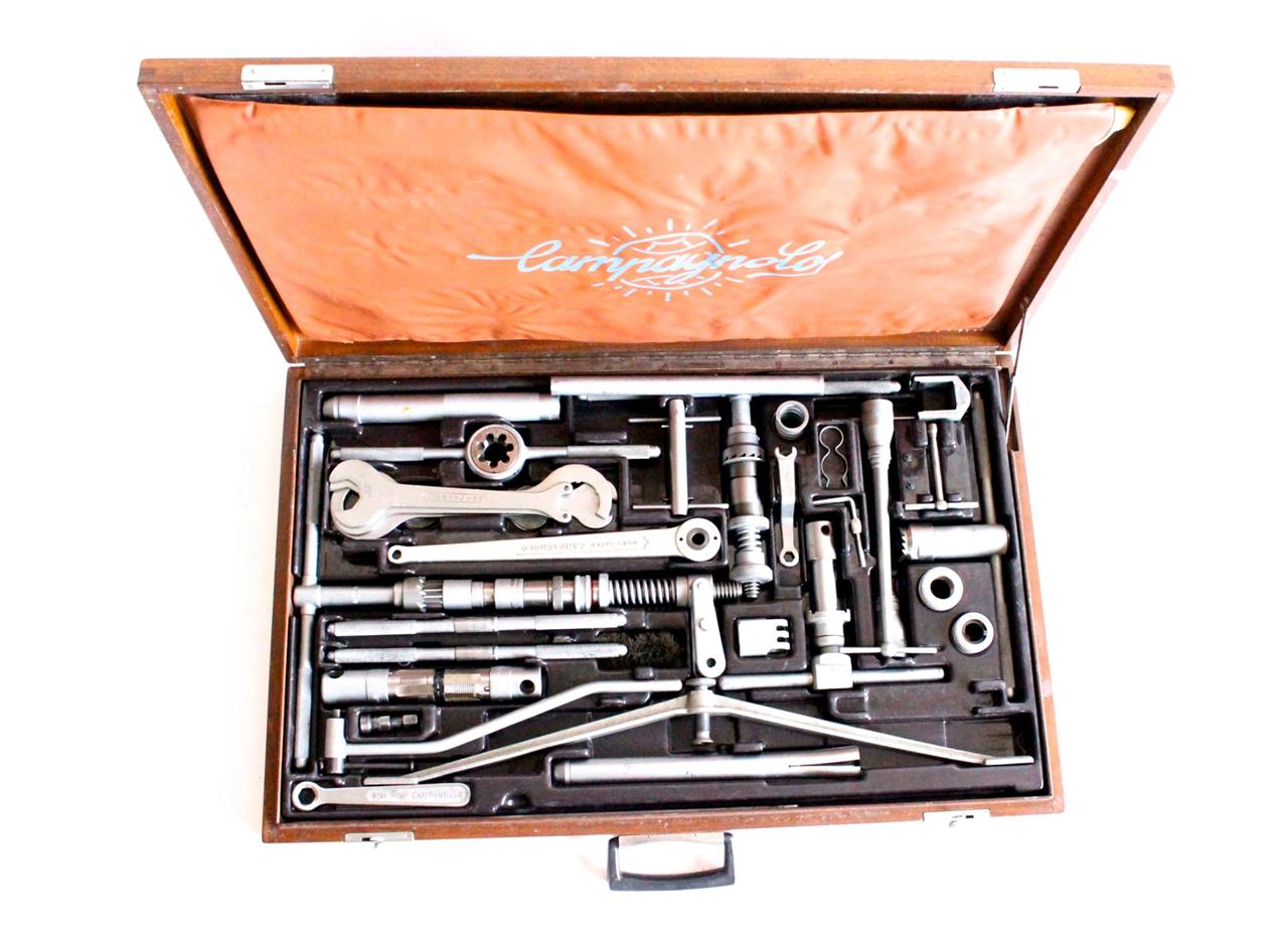 CAMPAGNOLO TOOL KIT COMPLETE SUPER RECORD WOODEN BOX TOOLKIT VINTAGE