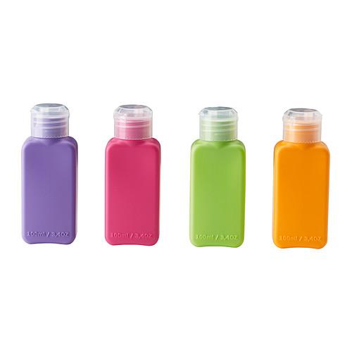 4 IKEA 100ml Plastic Travel Bottles Shampoo Soap Liquid Plane Container