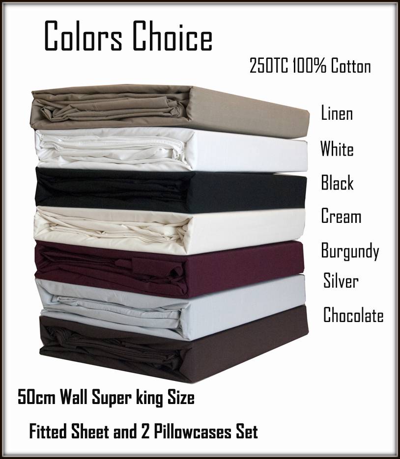 Deep Wall 50cm King Size BED Fitted Sheet 2 Pillowcases SET 250TC Color