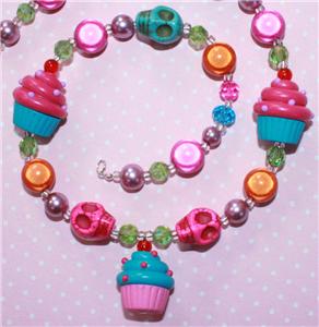 CUPCAKE & SKULLS NECKLACE ROCKABILLY SCENE KITSCH 23