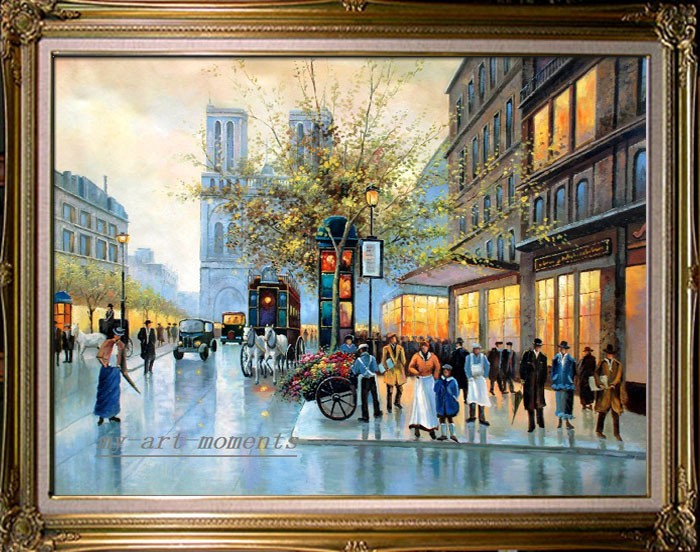 Hand Oil Painting Paris Street Scene Art On Canvas 36x48 On Popscreen