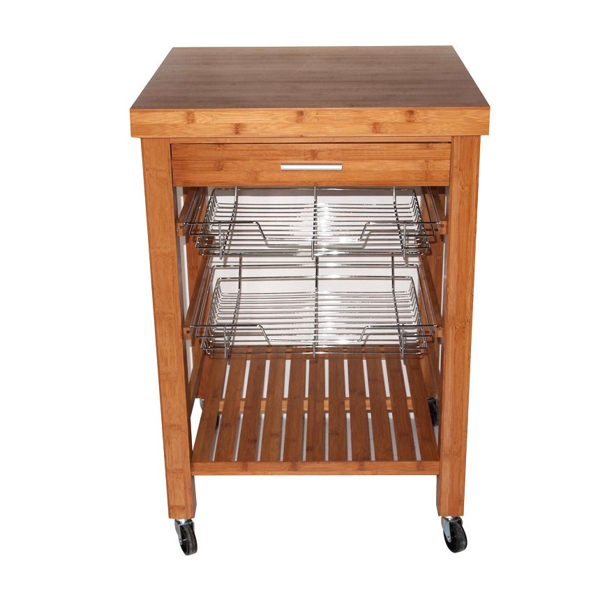 NEW BAMBOO KITCHEN TROLLEY WHEELS 4 TIERS DRAWERS WHEELS SHELVES eBay