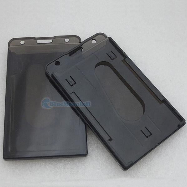 2 5 10 ID Hard Plastic Card Holder Business Vertical Badge Clear Black