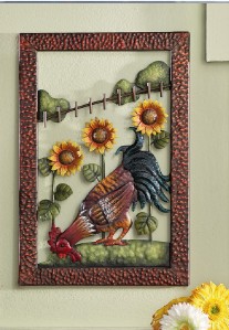Kitchen Wall Decorations Metal on Rooster Chicken Sunflowers Floral Metal Wall Hanging Kitchen Decor