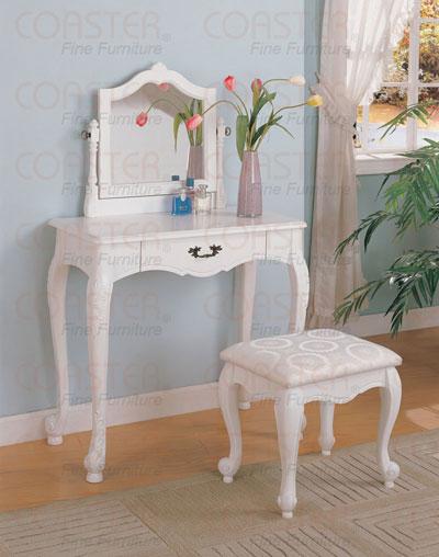 QUEEN ANNE WHITE VANITY MAKEUP TABLE & STOOL SET NEW! | eBay