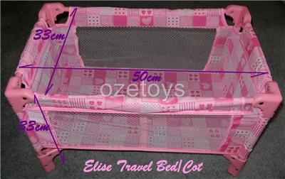 Folding   on New  Elise  Folding Dolls Travel Bed Cot Pink   White   Ebay