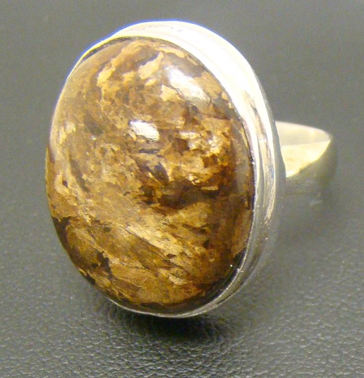 LIGHT DARK BROWN GEMSTONE CABOCHON OPAQUE RING 11g STERLING SILVER 925