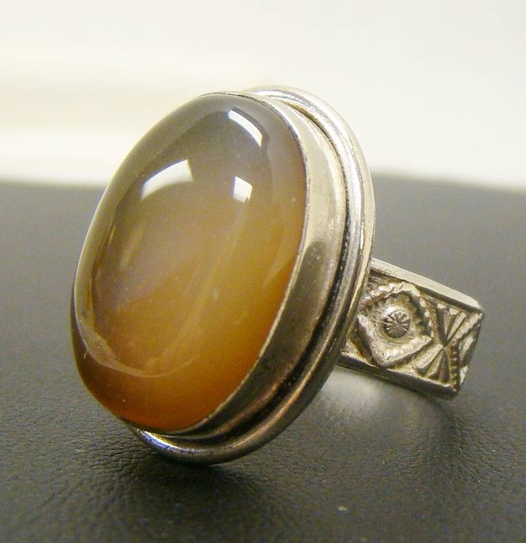 LIGHT BROWN GEMSTONE CABOCHON OPAQUE RING 7.9g STERLING SILVER 925 SIZE