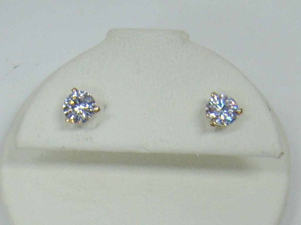 14K YELLOW GOLD MARTINI STUD SWAROVSKI EARRINGS ROUND SOLITAIRE CUBIC