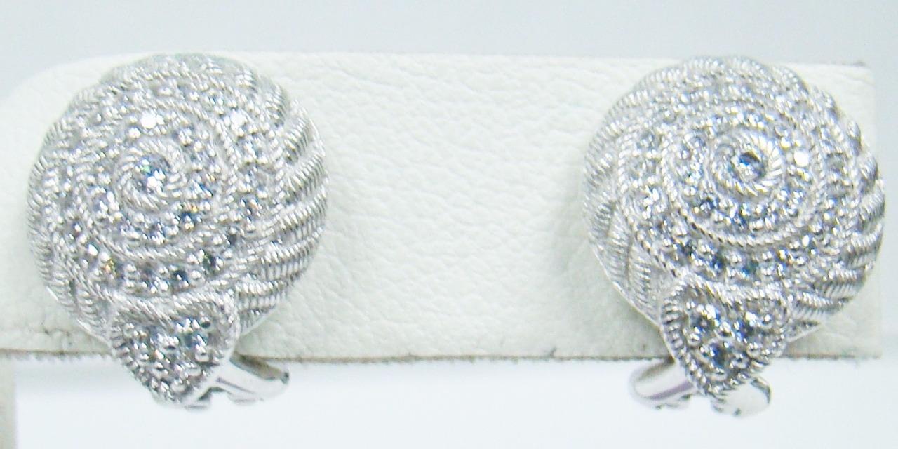 JUDITH RIPKA 925 STERLING SILVER CLIP ON ROUND .50" EARRINGS DIAMONIQUE