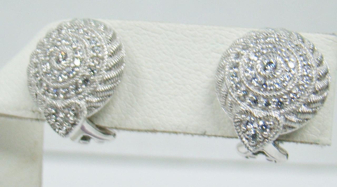 JUDITH RIPKA 925 STERLING SILVER CLIP ON ROUND .50" EARRINGS DIAMONIQUE