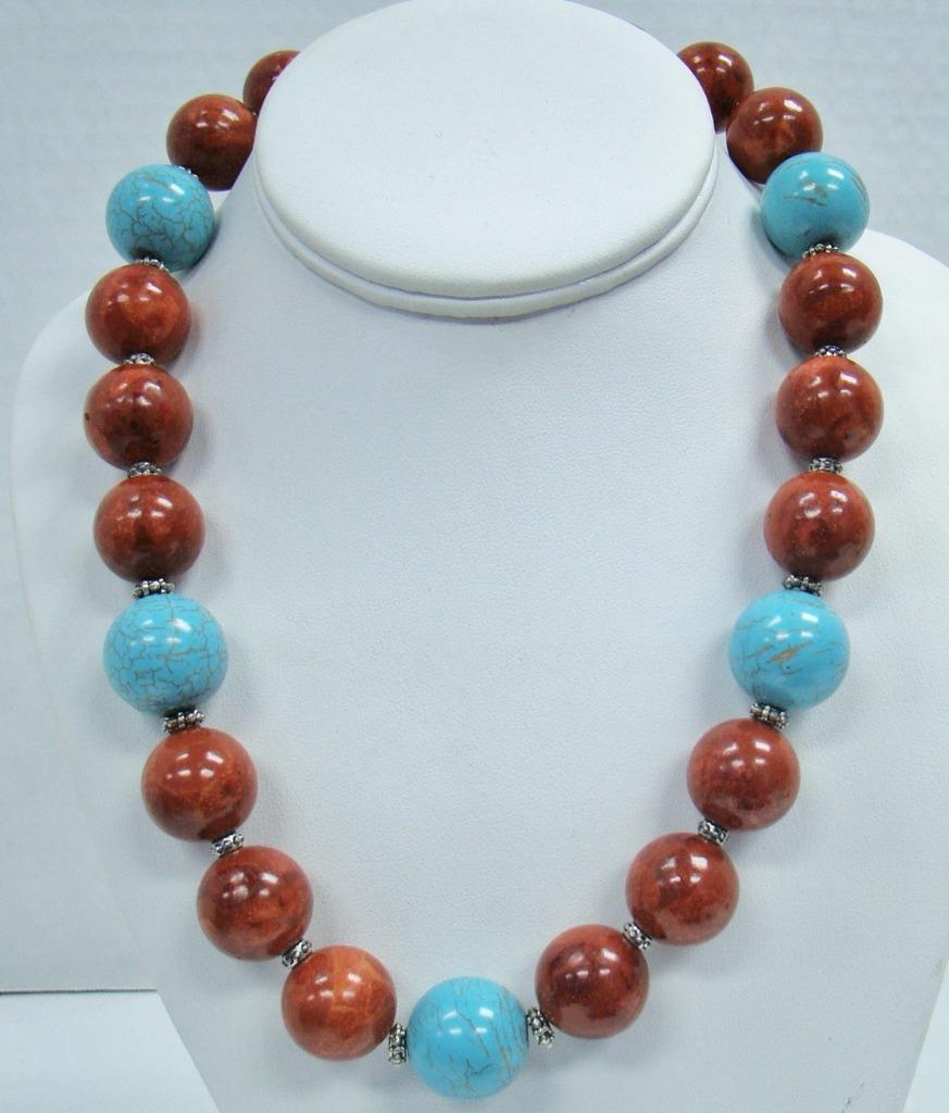 Red coral and turquoise necklace Clearance