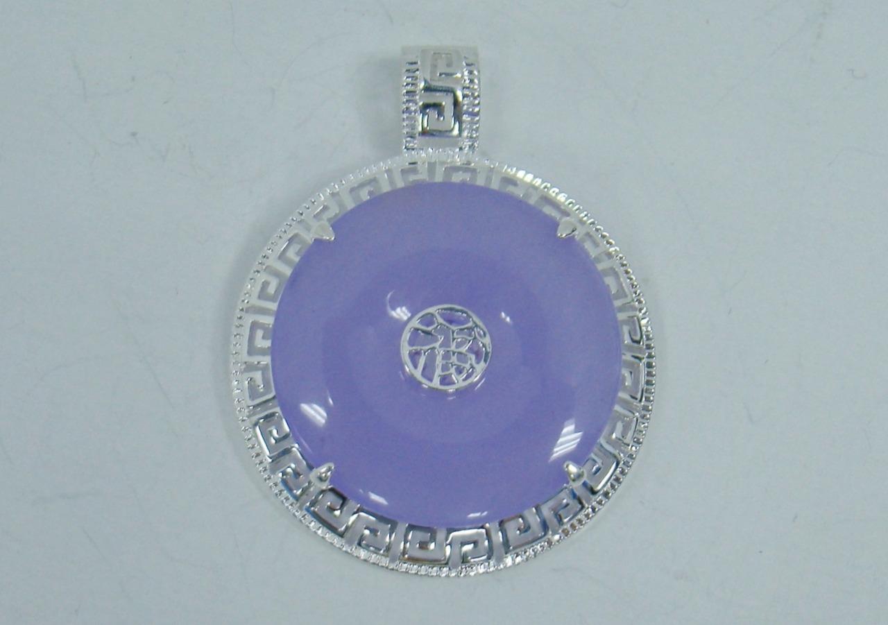 925 STERLING SILVER LAVENDER PURPLE JADE PENDANT 1.7" X 1.3" GREEK KEY 10g GSJ eBay