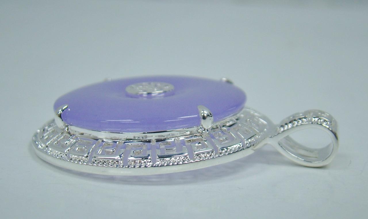 925 STERLING SILVER LAVENDER PURPLE JADE PENDANT 1.7" X 1.3" GREEK KEY 10g GSJ eBay