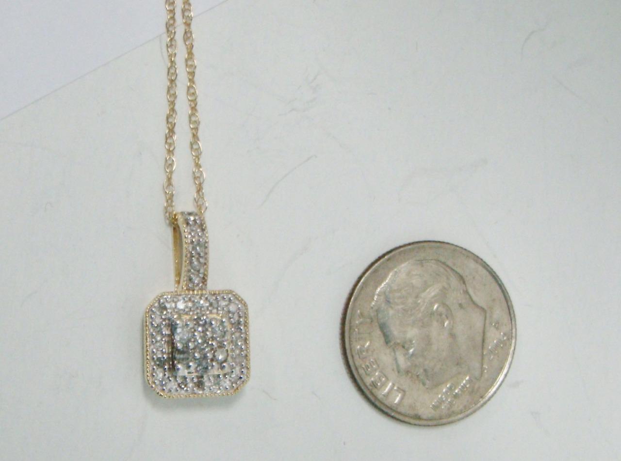 10K YELLOW GOLD SQUARE DIAMOND PENDANT NECKLACE .25 CTTW ROUND 18