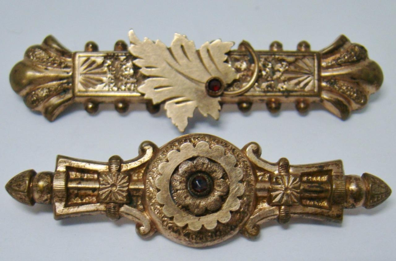 2 LOT ANTIQUE VICTORIAN PIN BROOCH GOLD FILLED FILIGREE C CLASP 2.25" RED STONE eBay