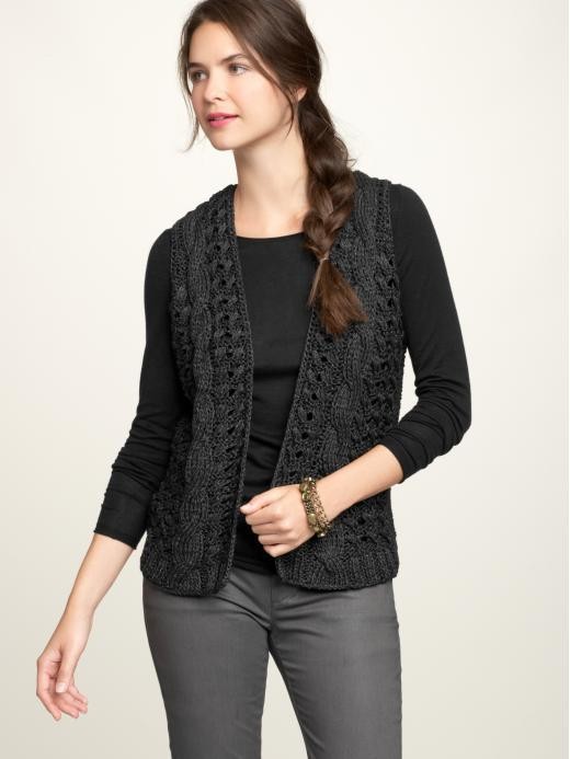 Gap Women Cable Knit Black Shine Metallic Chunky Sweater Vest S M U
