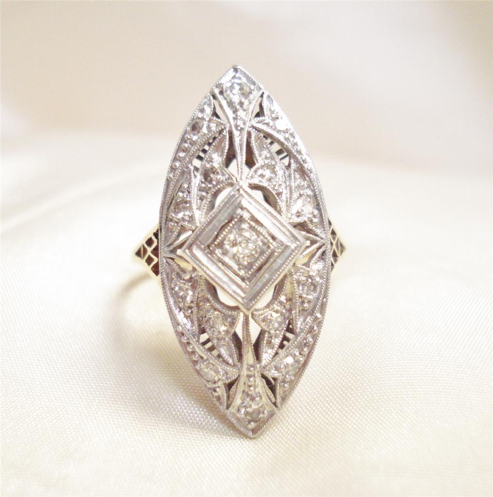 ANTIQUE ART DECO PLATINUM & 14K YELLOW GOLD DIAMOND FILIGREE RING | eBay