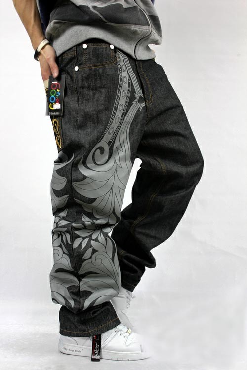 New Mens Hip Hop Coo gi Jeans Baggy Embroidery Loose Denim Streetwear