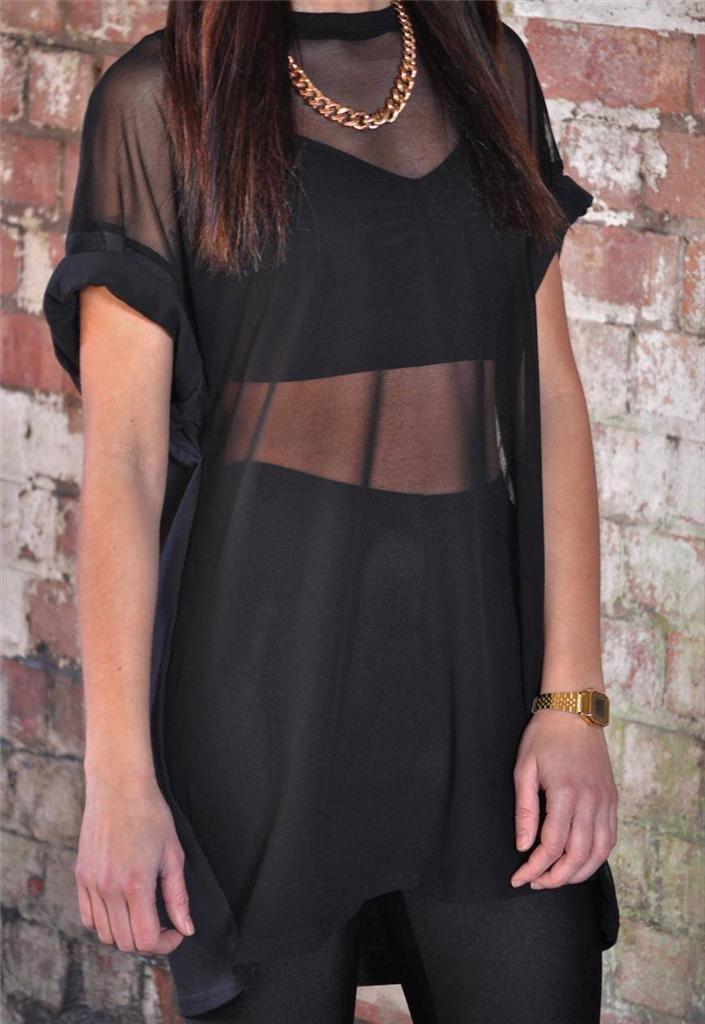 Vtg 90's style Retro Oversize sheer mesh front Boyfriend t shirt tee