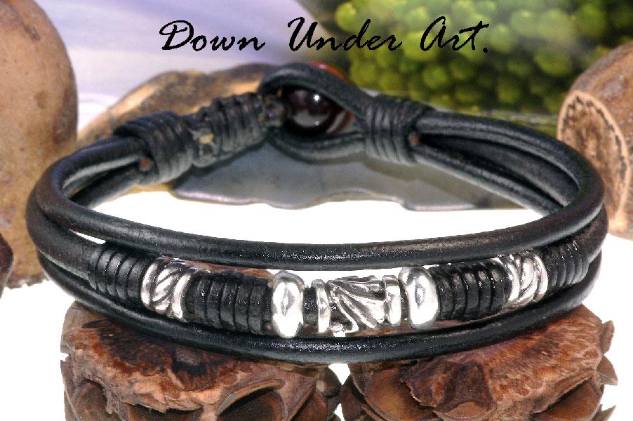 2B598 Finely Made Genuine Leather Red Tiger's Eye Stone Men Leather