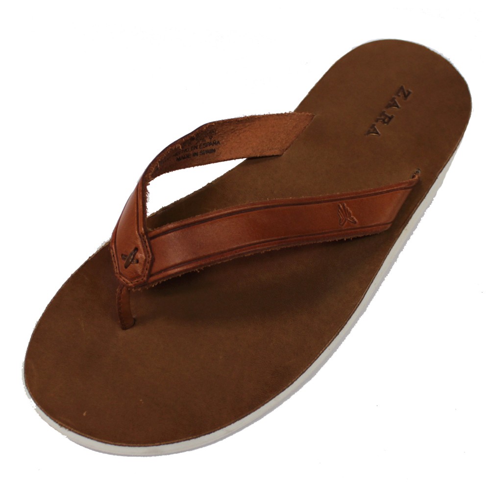 Details about ZARA MAN Men's Brown Leather Y Flip Flops Sandal Shoes