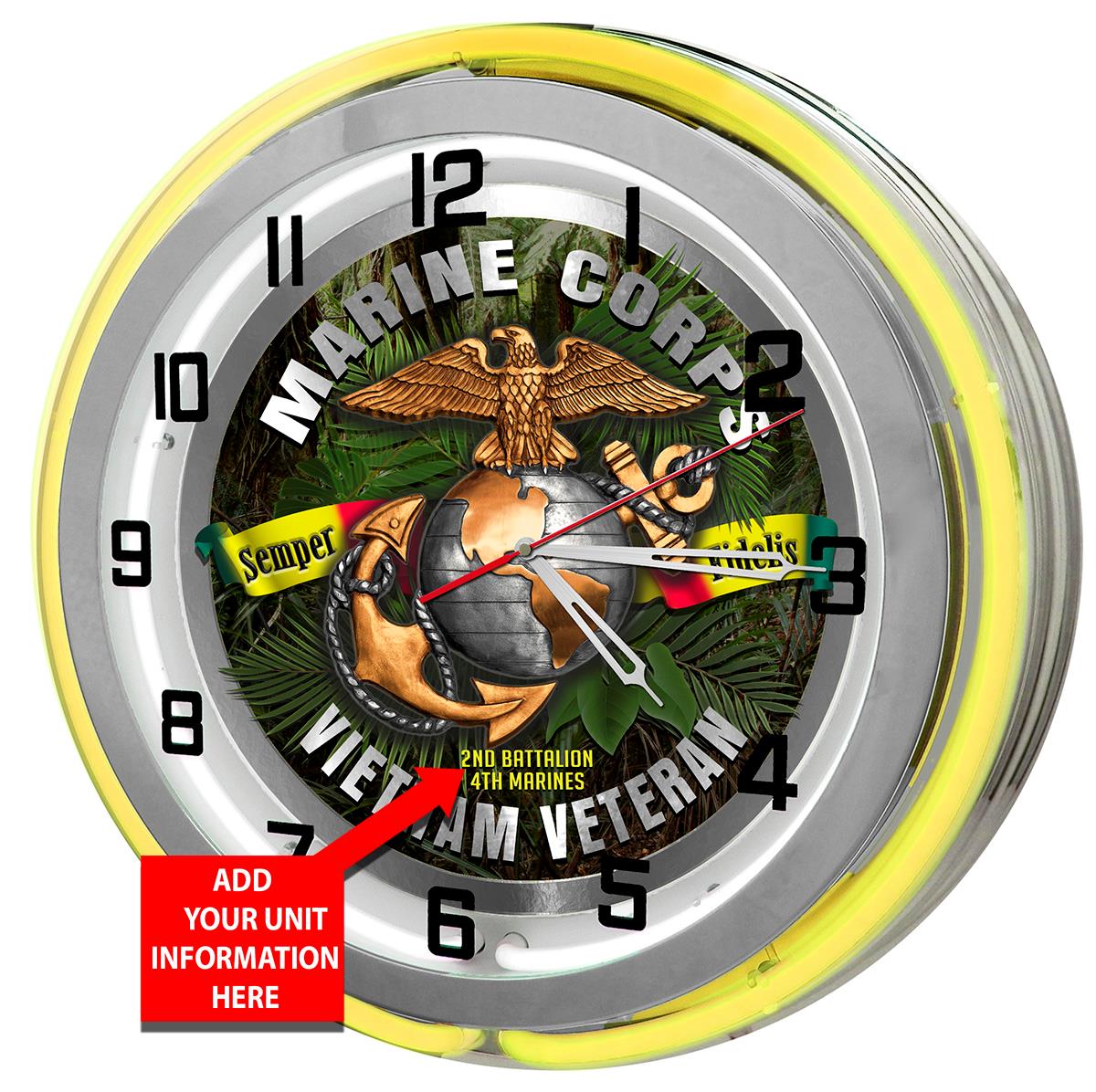 Vietnam Marine Veteran Personalized 18" Double Neon Clock from Redeye