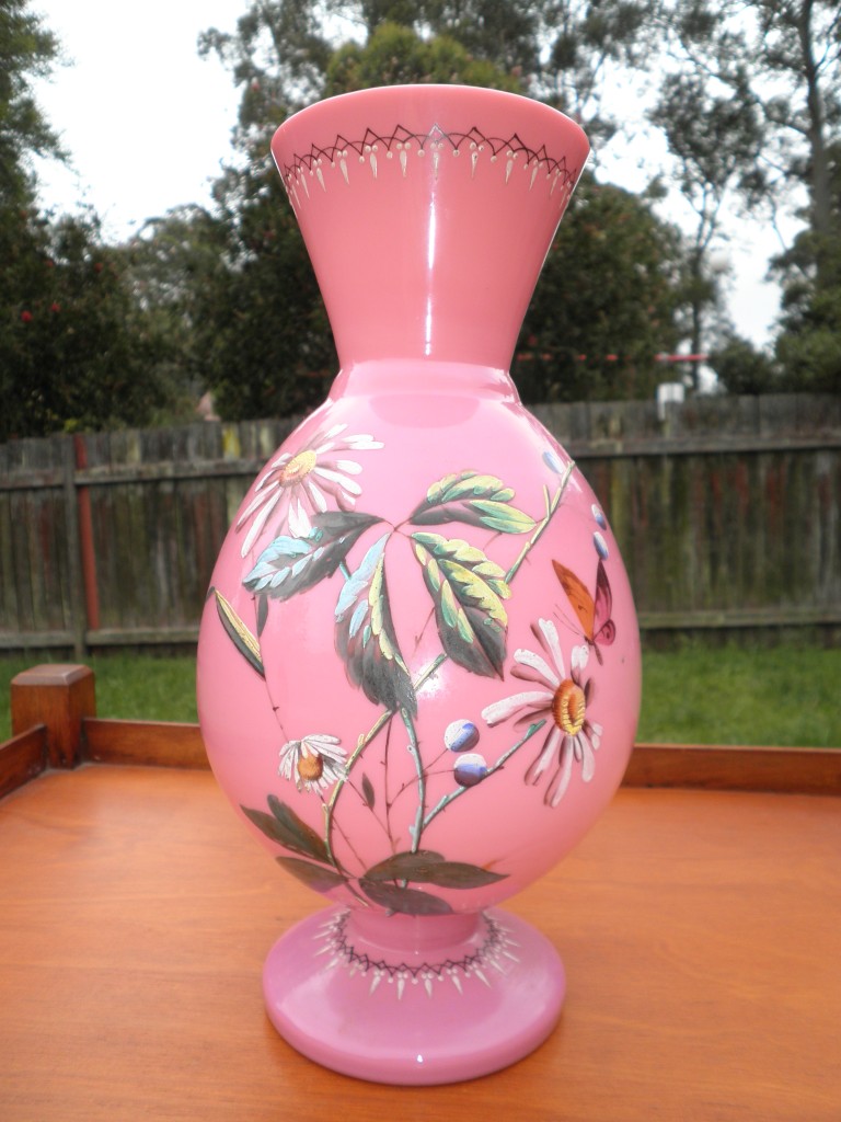 Antique Victorian Pink Milk Glass Hand Painted Vase eBay