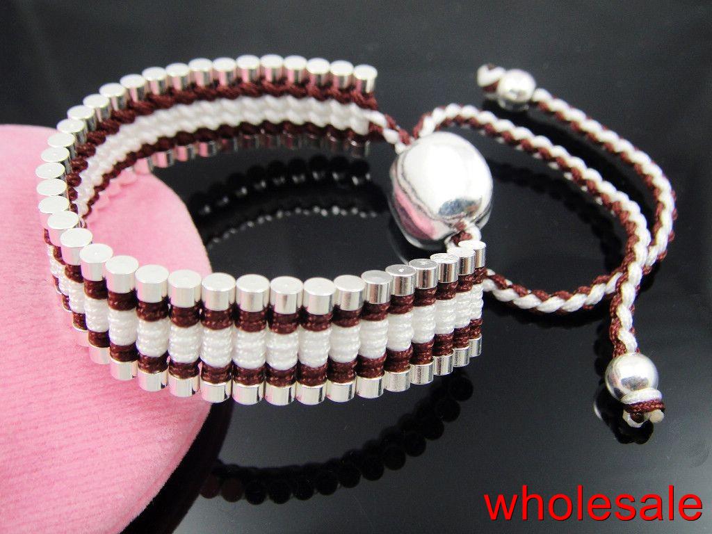 charm 925 Silver Link white&grey handmade Bracelet NEW