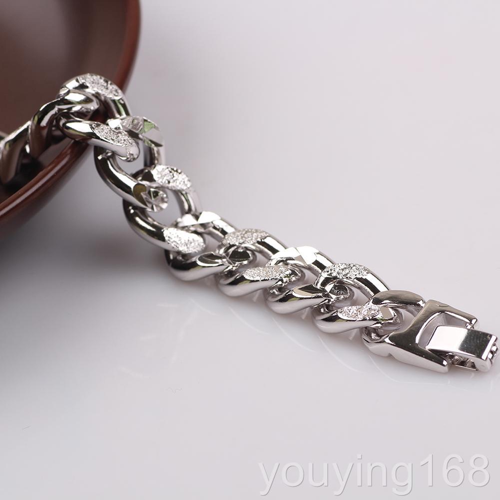 Heavy 24K White Gold Filled Carve Mens Bracelet Thick Curb Link Chain ...