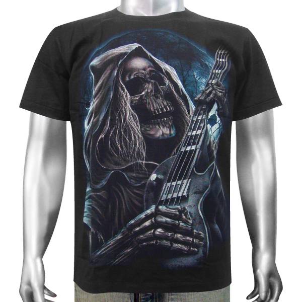 Grim Reaper Skull Electric Bass Guitar Rock Music Band Tee Mens T Shirt