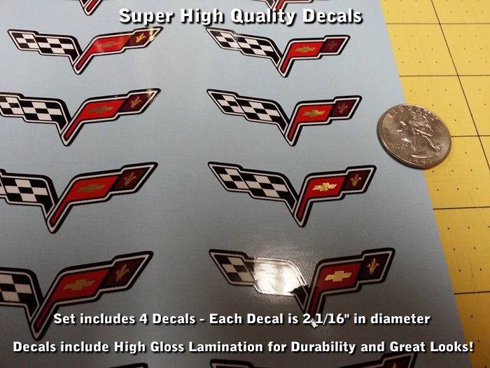 Corvette C6 Z06 Wheel Center Cap Decal Kit 5pcs Glossy Laminated