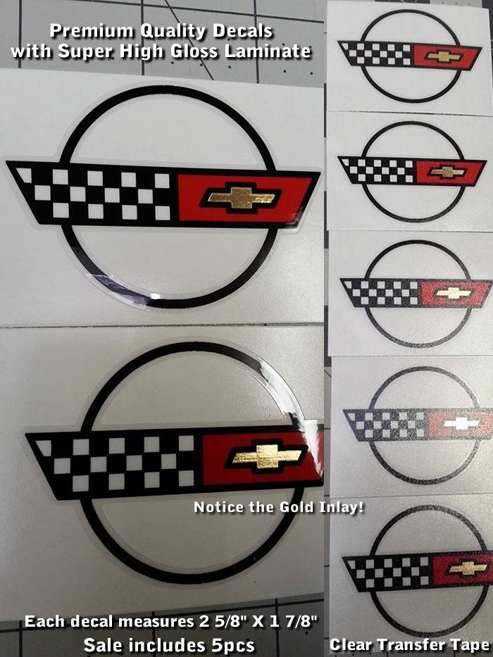 Corvette C4 Wheel Center Cap Decal Kit 5pc Glossy Laminated 2 5/8" X 1