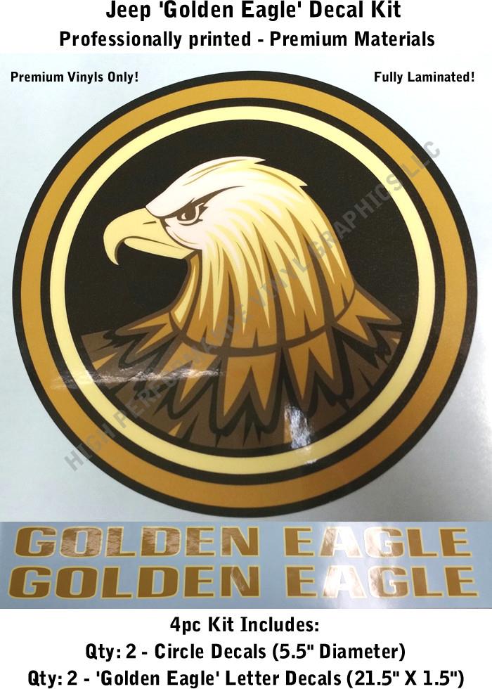 Jeep Wrangler Golden Eagle Decals 4pc Kit for Hood & Side Fully