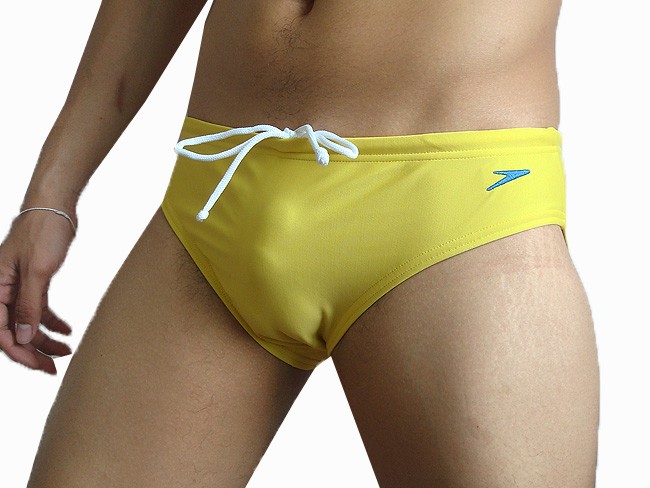 Speedo Lycra Mens Brief Bikini Bathing Swimsuit Logo Active Yellow M L