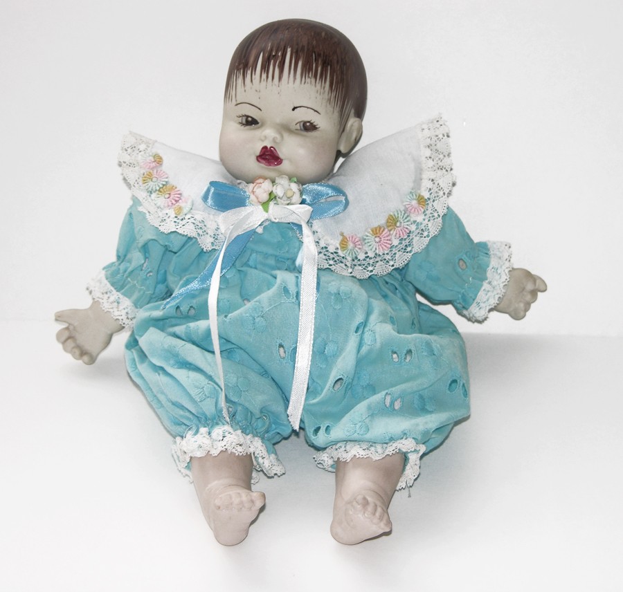 RARE BABY DOLL 1930's ALL ORIGINAL CERAMIC* CLOTH BODY HAND PAINTED