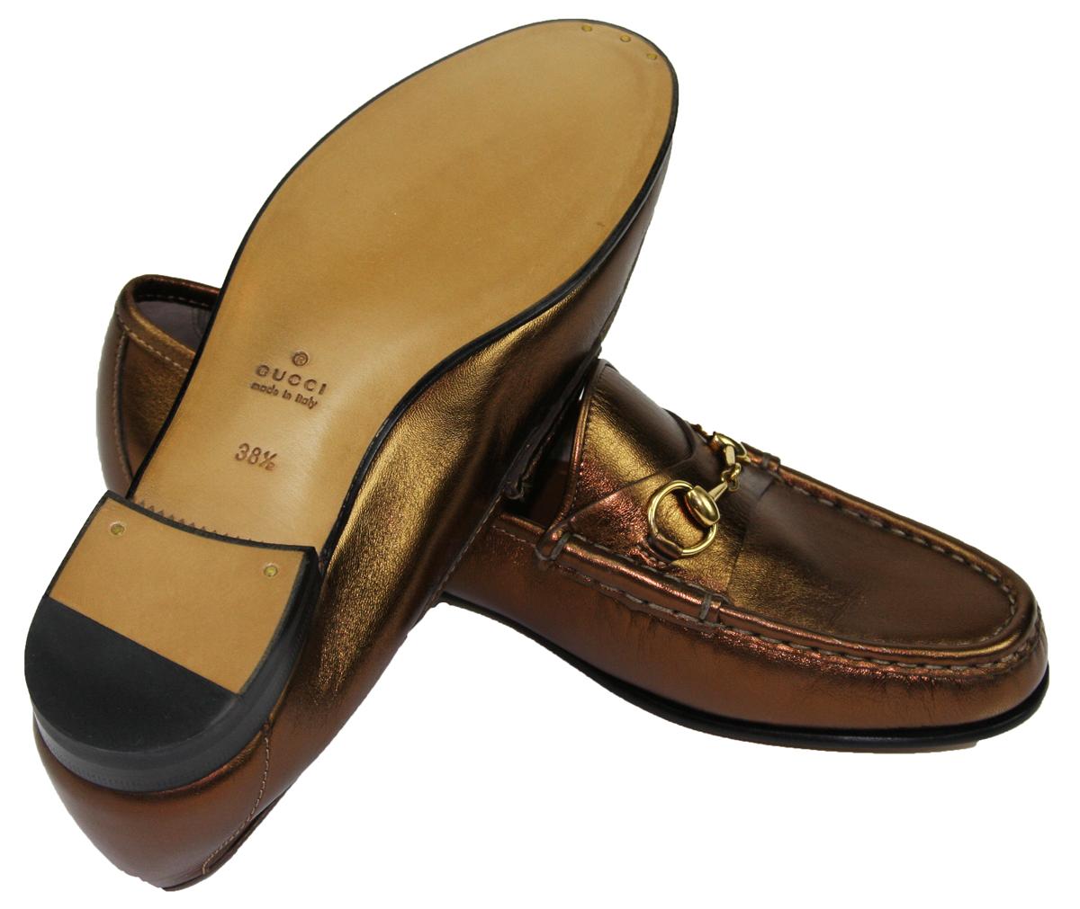 NEW 640 GUCCI LEATHER LIGHT BRONZE HORSE BIT SHOES