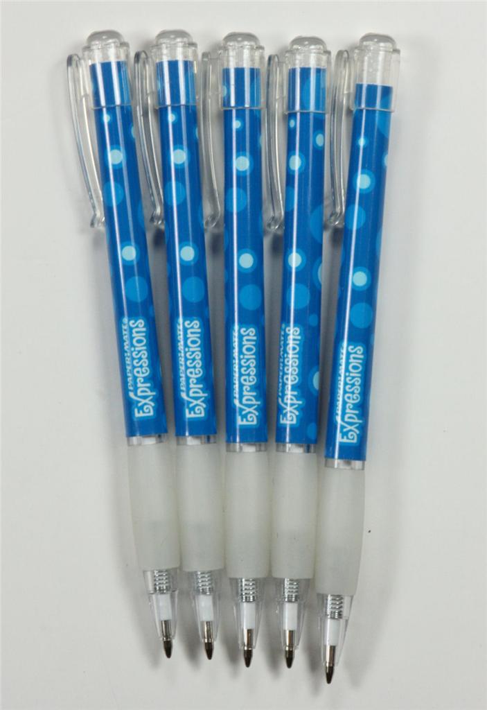 Papermate Expressions Pen Biro 5/10 Retractable Rubber Grip Ball Point