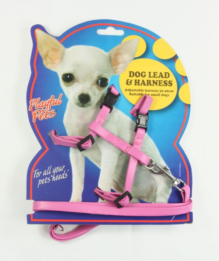 Dog Harness And Lead Adjustable 3240cm Blue Pink or Yellow Small Toy