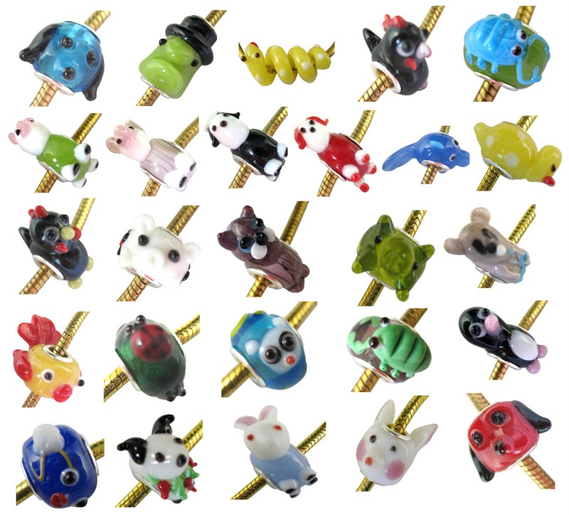 25 Mix colour Animal Glass Beads fit Charm bracelet