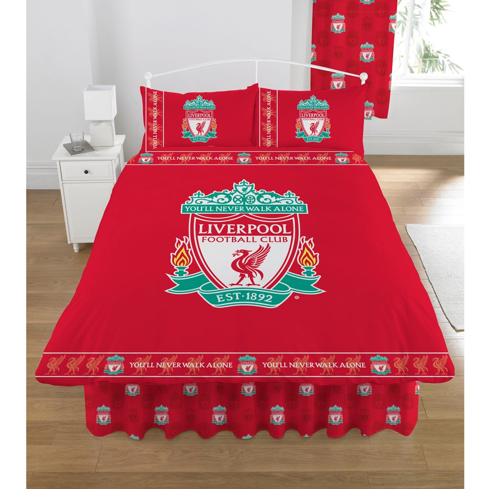 LIVERPOOL FC DOUBLE DUVET COVER OFFICIAL NEW 'BORDER CREST' FOOTBALL