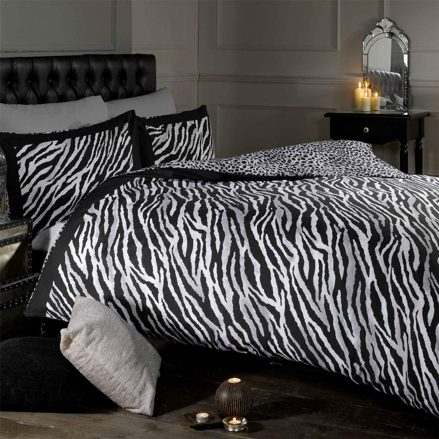 ZEBRA / LEOPARD PRINT SINGLE DUVET COVER + P/CASE REVERSIBLE DESIGN 2