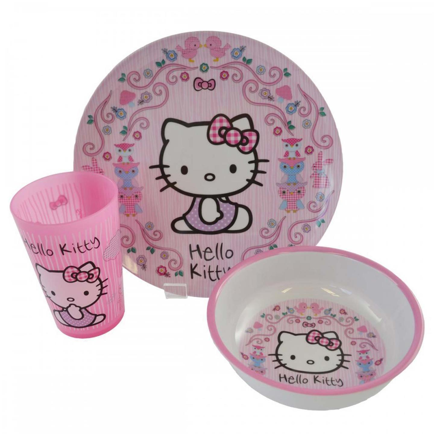 NEW AND OFFICIAL HELLO KITTY 3 PIECE 'WOODLAND ANIMALS' MEAL SET DINNER