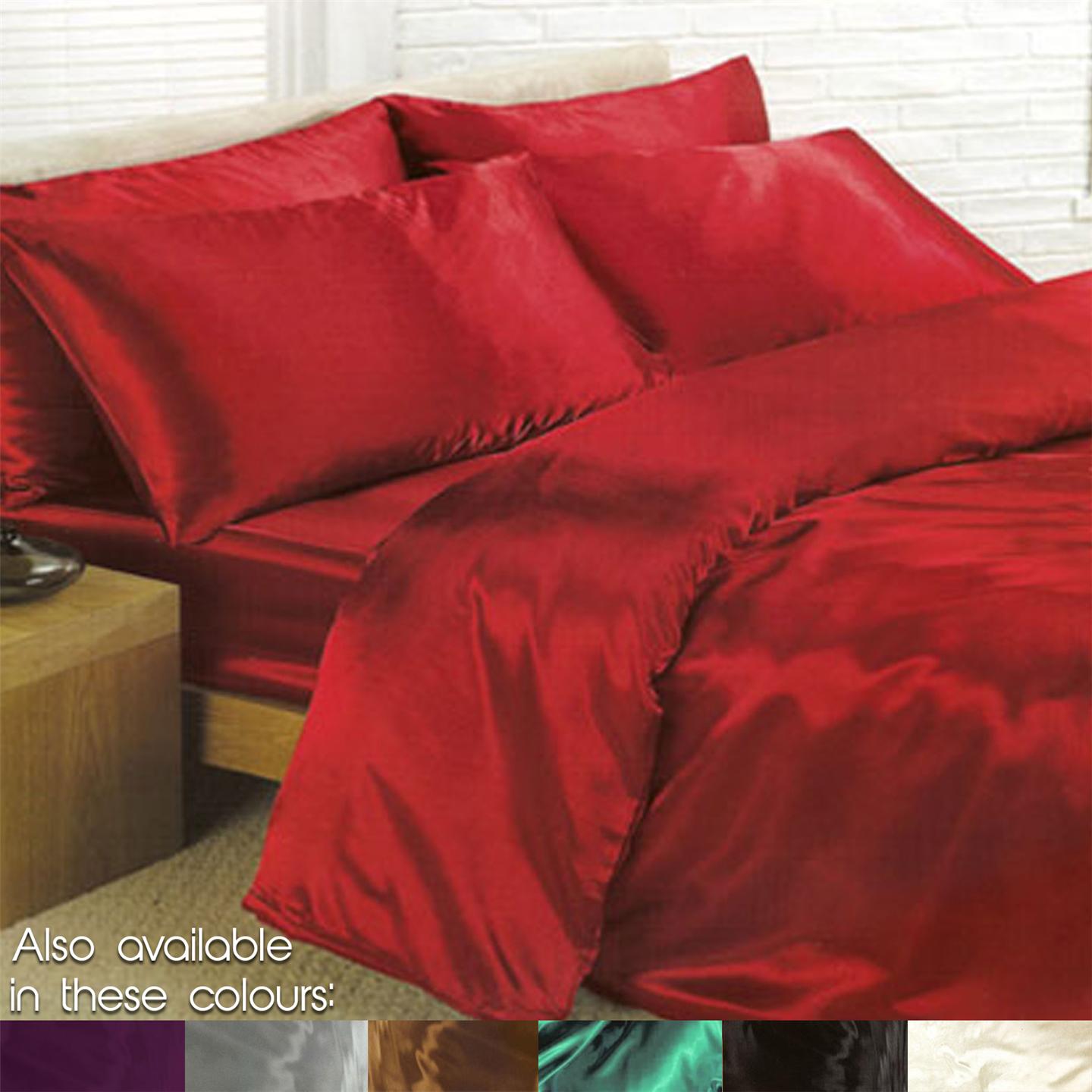Details about Satin Bedding Sets - 6 Piece Set - Duvet Cover + Fitted ...
